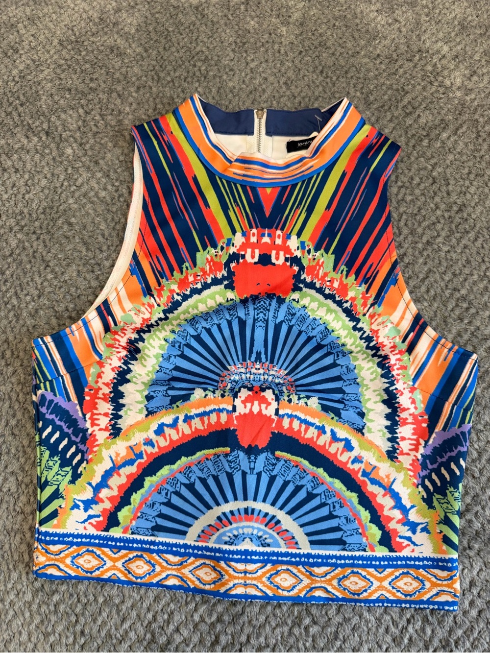 Jealous Tomato Multicolor Graphic High-Neck Crop Top